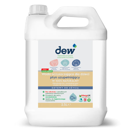 Woda oczyszczająca dla dzieci Dew Child Care 2,5 l, delikatna formuła, bez alkoholu, parabenów, idealna do dezynfekcji.