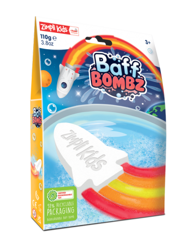 Niños de Zimpli: cohete de baño mágico cambiando el color del color de agua del agua del arco iris Baffz