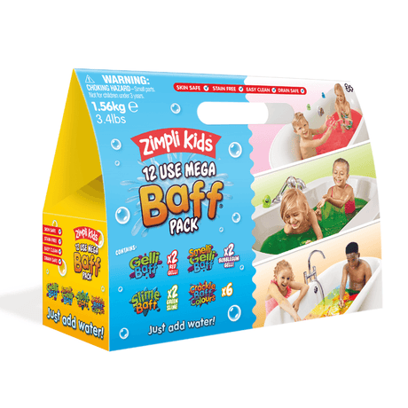 Kolorowe proszki do kąpieli Zimpli Kids Mega Baff Pack, 18 saszetek, bezpieczne, biodegradowalne, idealne do zabawy w kąpieli.