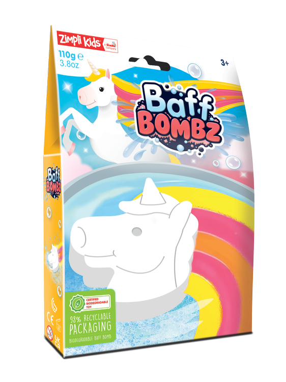 Niños de Zimpli: Unicornio mágico para el baño cambiando el color del agua Rainbow Baff Bombz