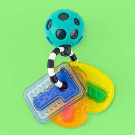 Kolorowa zabawka sensoryczna Sassy Kluczyki - grzechotka i gryzak, stymulujące zmysły i rozwijające ciekawość dziecka.
