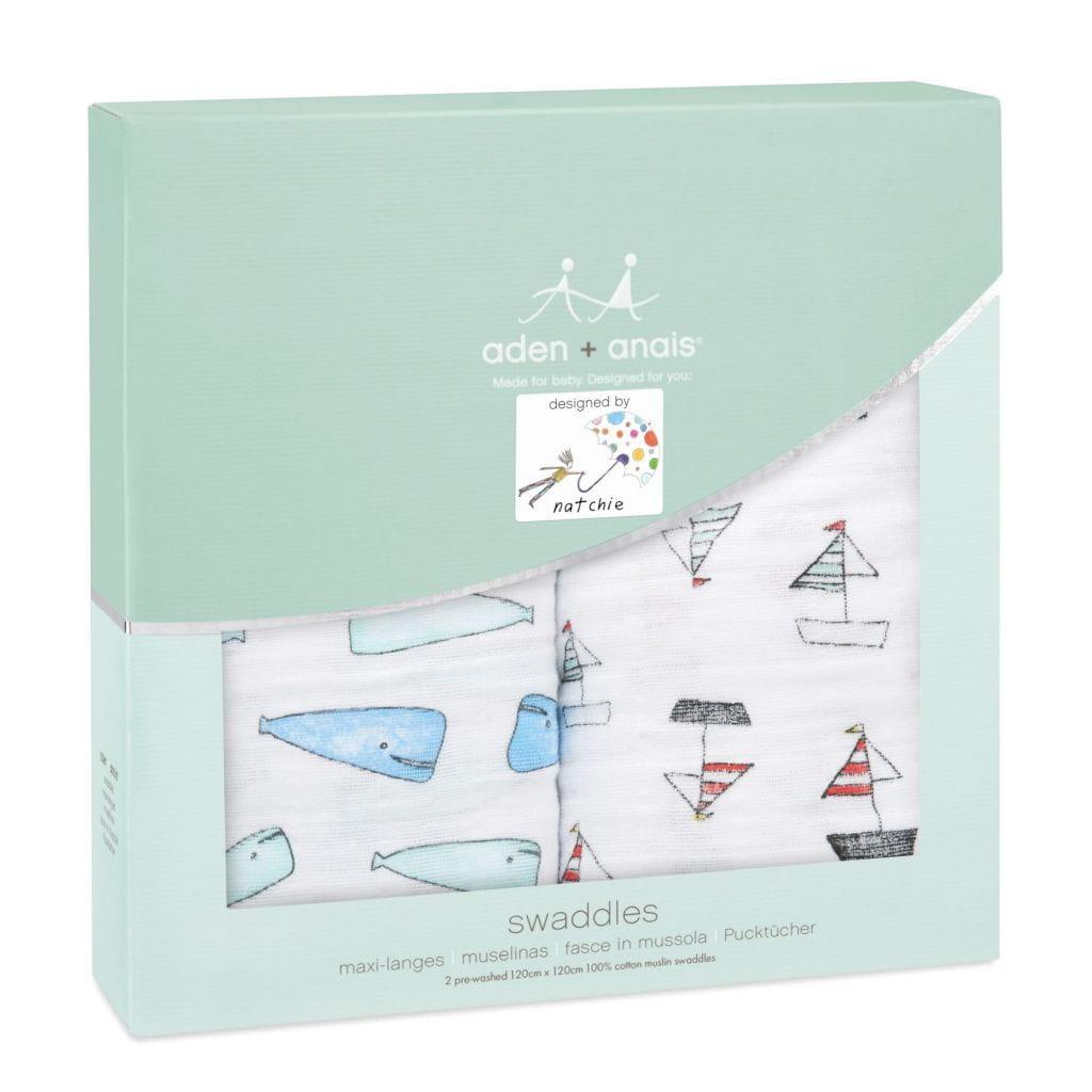 Aden+Anais: otulacz muślinowy Swaddles Whales & Boats 2 szt. - Noski Noski