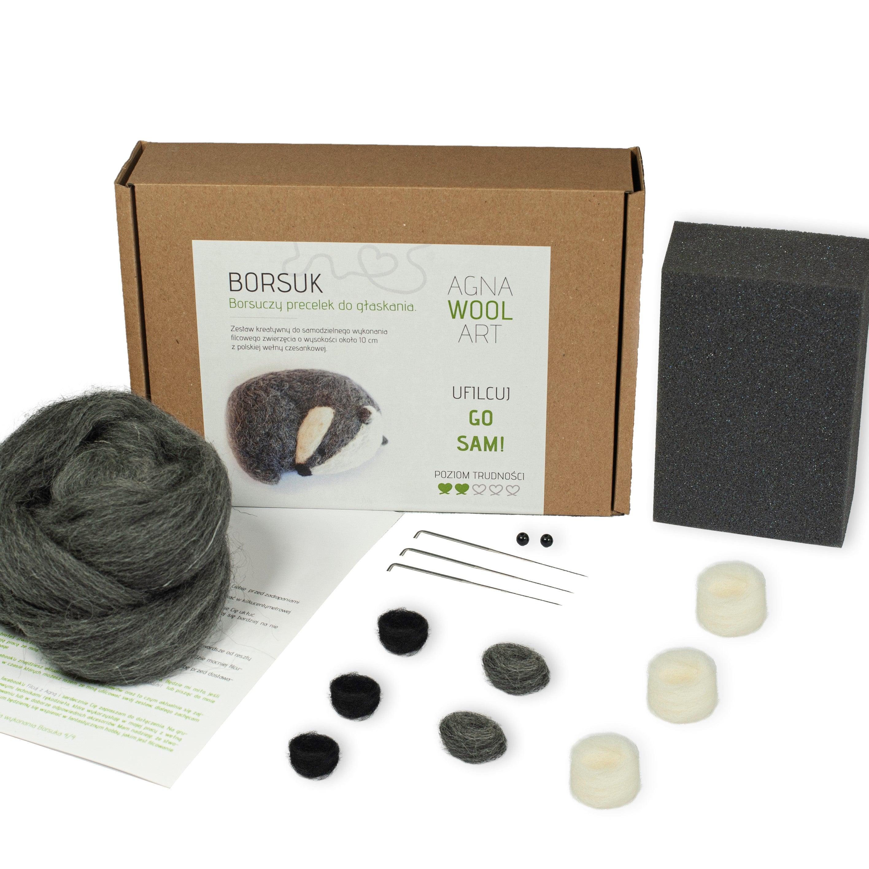 Agna Wool Art: zestaw kreatywny do filcowania na sucho Borsuk - Noski Noski