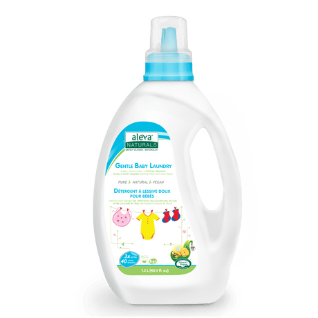 Płyn do prania niemowląt Aleva Naturals 1,2 l, bezzapachowy, łagodny, hipoalergiczny, roślinne składniki, skuteczny dla dzieci.
