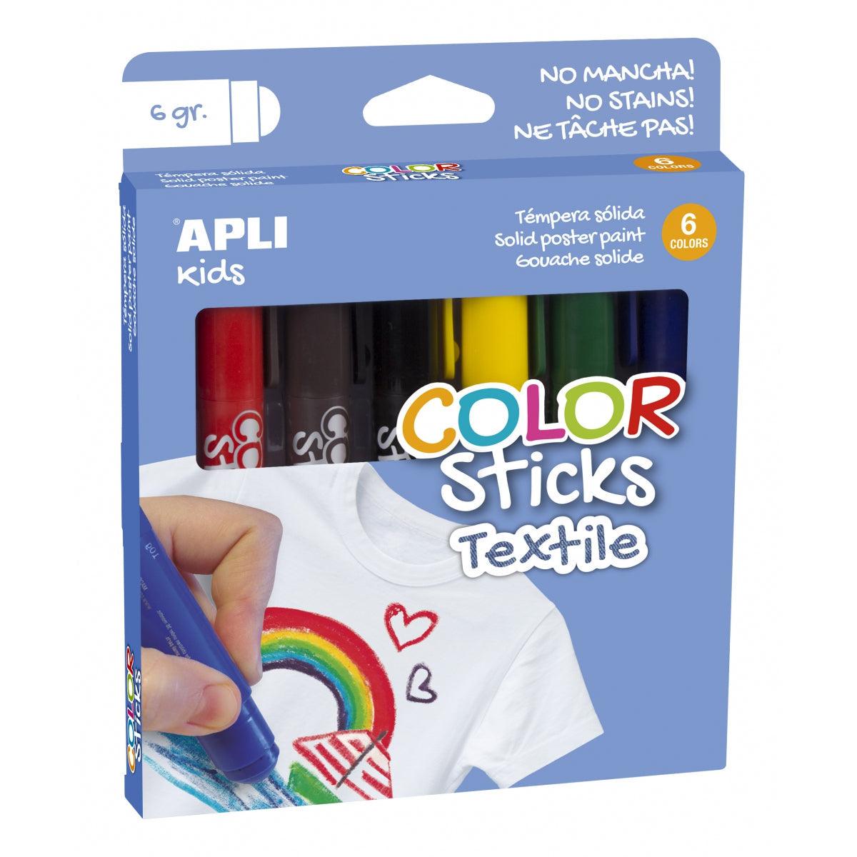 Apli Kids: flamastry do tkanin Color Sticks Textile 6 kolorów - Noski Noski