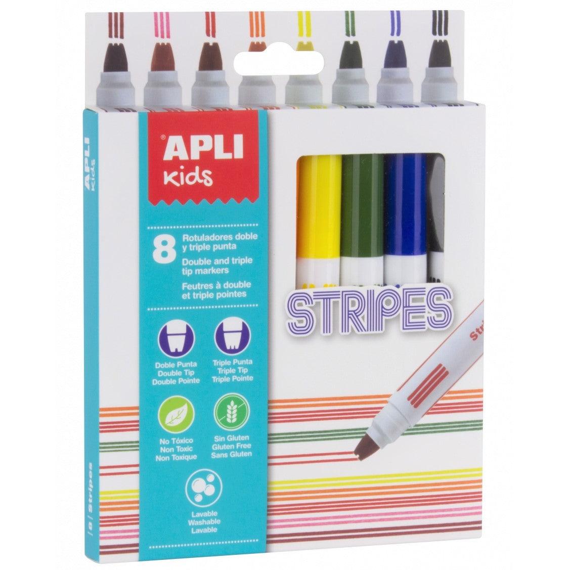 Apli Kids: flamastry kreskowe Stripes 8 kolorów - Noski Noski