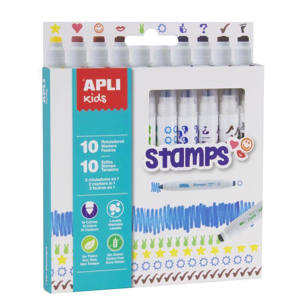 Apli Kids: flamastry ze stempelkami Stamps 10 kolorów - Noski Noski