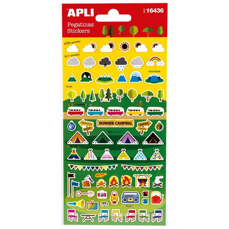 Naklejki Apli Kids Camping - 73 matowe naklejki dla dzieci, idealne na wakacje, do kreatywnej zabawy i dekoracji.