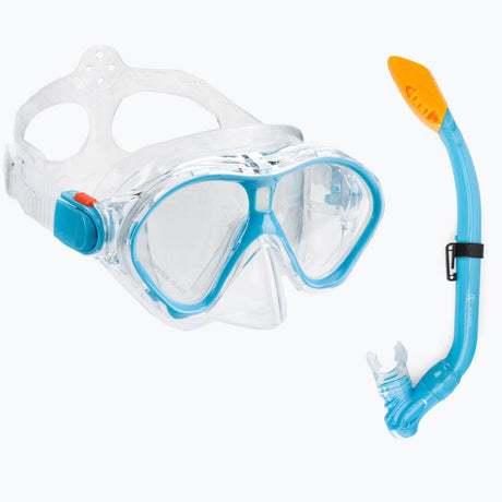 Maska do nurkowania Aquastic dla dzieci z fajką, szerokie pole widzenia, system Dry Top, bezpieczna i wygodna dla najmłodszych.