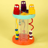 Sorter dźwiękowy B.toys Hooty-Hoo, edukacyjna zabawka z sówkami rozwijająca motorykę i kształty dla dzieci.