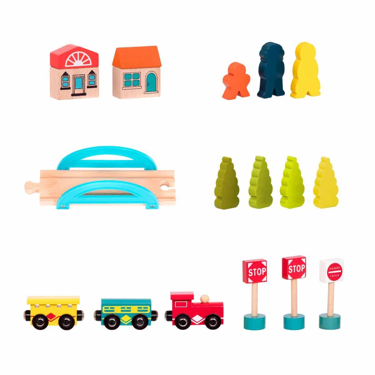B.Toys: kolejka górska z torami Wooden Train Set in a Bucket - Noski Noski
