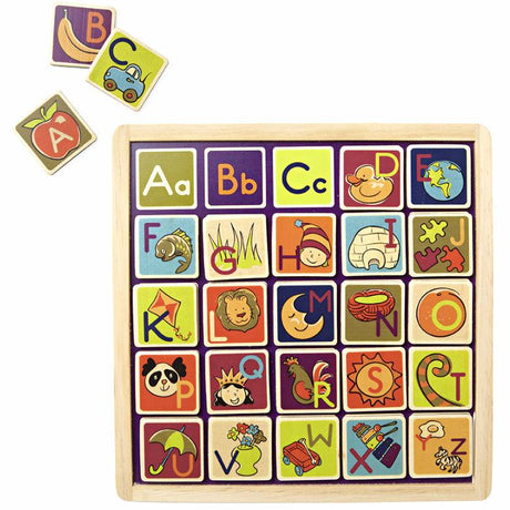 Magnetyczny alfabet B.toys z tablicą do rysowania kredą - nauka liter w formie zabawy dla dzieci.