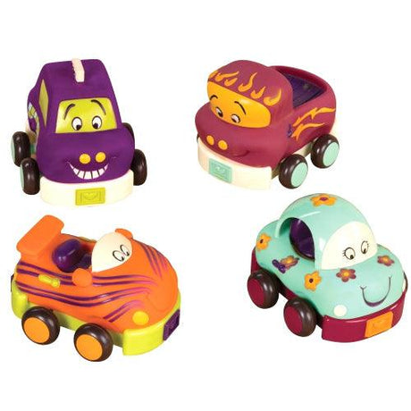 Zestaw miękkich samochodzików B.toys Wheeee-ls dla dzieci, tanie i bezpieczne autka idealne na pierwsze pojazdy.