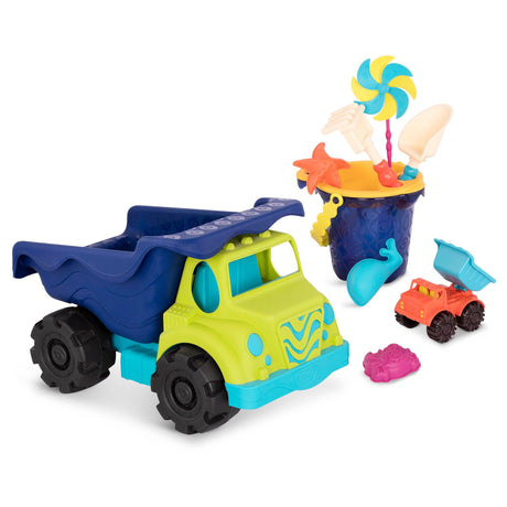 Wywrotka B.toys Colossal Cruiser Sand Ahoy, idealna do piaskownicy, z wiaderkiem i akcesoriami dla dzieci.