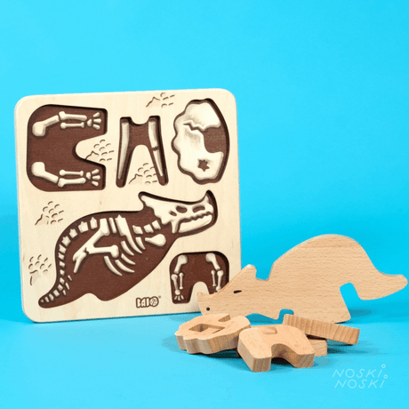 Puzzle 3D drewniane dla dzieci, Bajo Paleo-Animals Triceratops, edukacyjna układanka z dinozaurem.