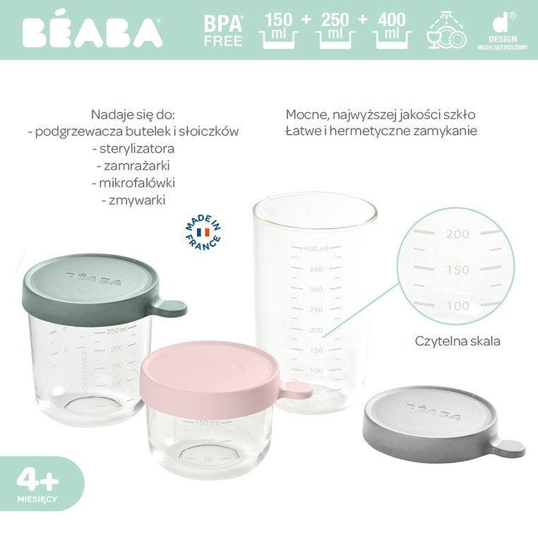 Beaba: szklany słoiczek z hermetycznym zamknięciem 150 ml + 250 ml + 450 ml - Noski Noski