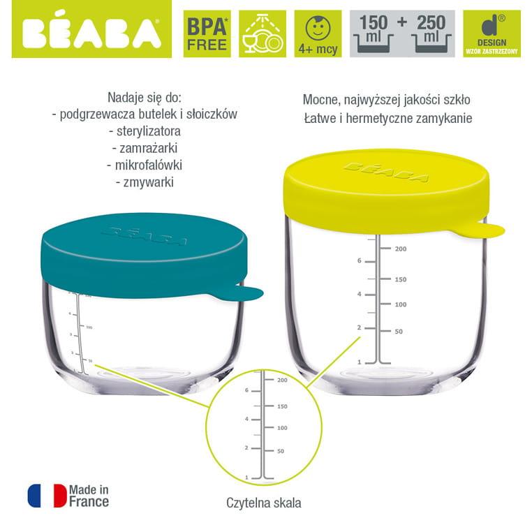 Beaba: szklany słoiczek z hermetycznym zamknięciem 150 ml + 250 ml - Noski Noski