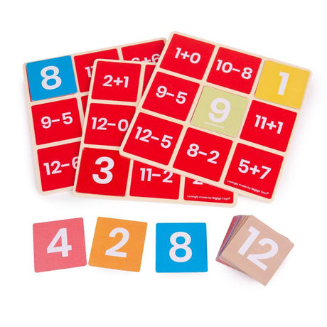 Gra edukacyjna Bigjigs Toys Math Bingo - najlepsza gra edukacyjna dla 3 latka, nauka matematyki przez zabawę.