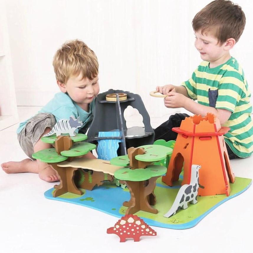Bigjigs Toys: drewniana kraina dinozaurów Dino Island - Noski Noski