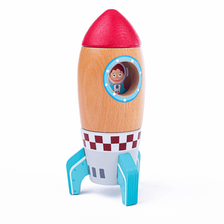 Bigjigs Toys: drewniana rakieta z figurką kosmonauty - Noski Noski