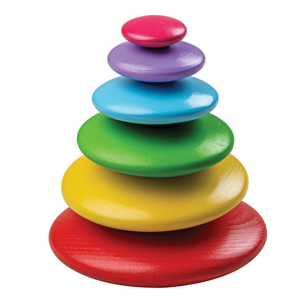 Bigjigs Toys: drewniane kamyki otoczaki Rainbow Stacking Pebbles - Noski Noski