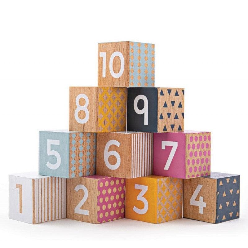 Klocki drewniane dla dzieci z cyframi, Bigjigs Toys Number Blocks, skandynawski styl, 100% certyfikowane drewno, edukacyjne.