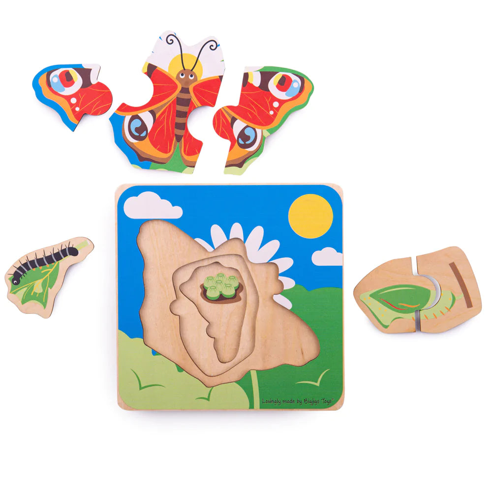 Bigjigs Toys: drewniane puzzle warstwowe motyl Lifecycle Layer Puzzle - Noski Noski