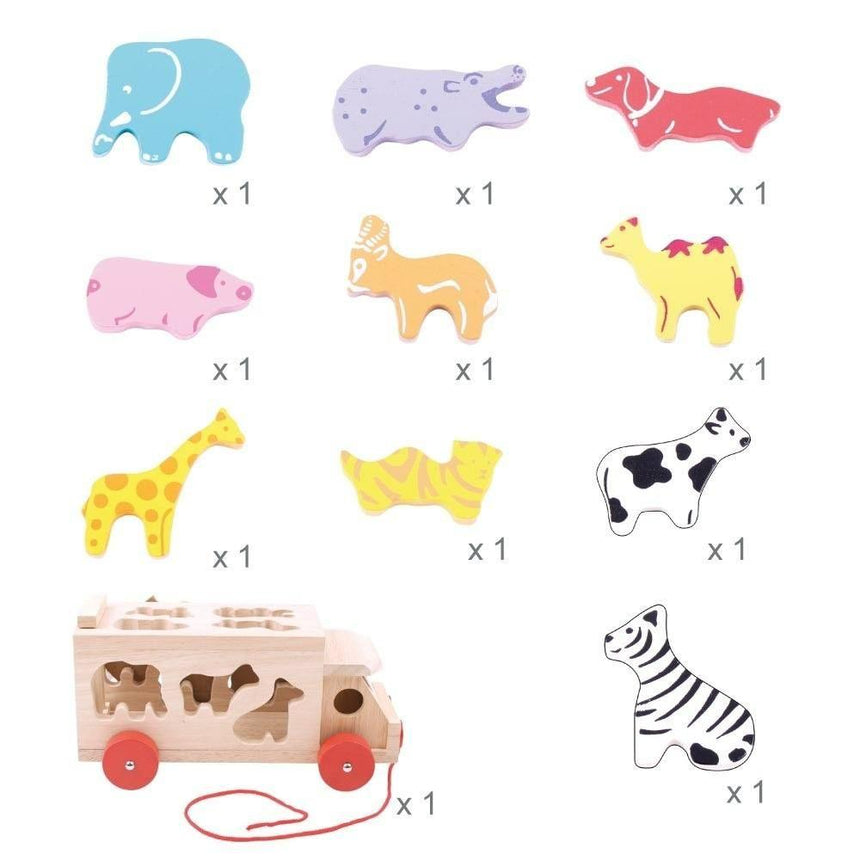 Bigjigs Toys: drewniany sorter auto ze zwierzętami Animal Shape Lorry - Noski Noski
