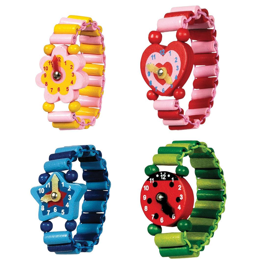 Bigjigs Toys: drewniany zegarek na rękę dla dzieci Snazzy Wooden Watch - Noski Noski
