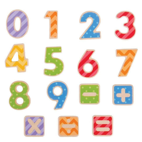 Kolorowe, drewniane liczby magnetyczne Bigjigs Toys - nauka cyfr i liczenia. Edukacyjna zabawka idealna na lodówkę.