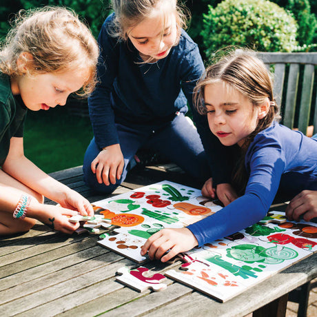 Puzzle Drewniane Bigjigs Toys Warzywa Podłogowe - edukacyjna układanka 48-elementowa dla dzieci rozwijająca wyobraźnię.