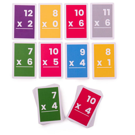 Karty edukacyjne do nauki tabliczki mnożenia Bigjigs Toys, kolorowe fiszki dla dzieci 5+, idealne do nauki matematyki.