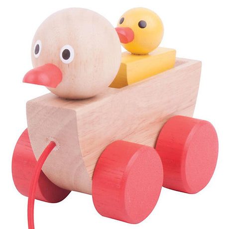 Drewniana zabawka do ciągnięcia Bigjigs Toys Kaczka z kaczątkiem, idealna do rozwoju motoryki malucha.