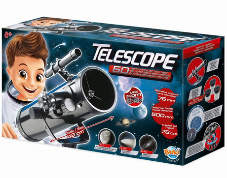 Teleskop astronomiczny Buki dla dzieci, 50 doświadczeń, wysokiej jakości lustro, naukowe odkrycia w kosmosie.
