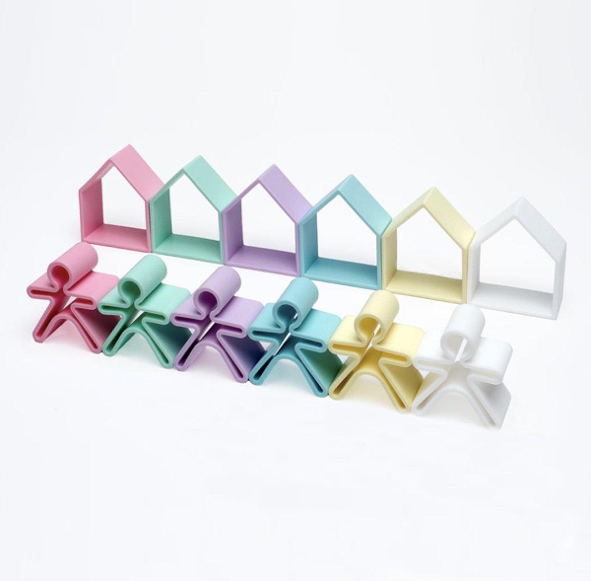 Dena: pastelowe silikonowe kształty 6 x Kid + House + Tree - Noski Noski