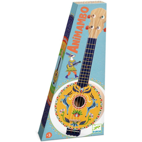 4-strunowe banjo Djeco Animambo dla dzieci, instrument strunowy, solidne drewno, idealne na pierwszy instrument muzyczny.