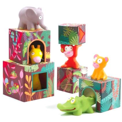Klocki Djeco Maxi Topanijungle Budowla ze zwierzątkami - kolorowe i rozwojowe klocki dla dzieci, idealne zabawki.