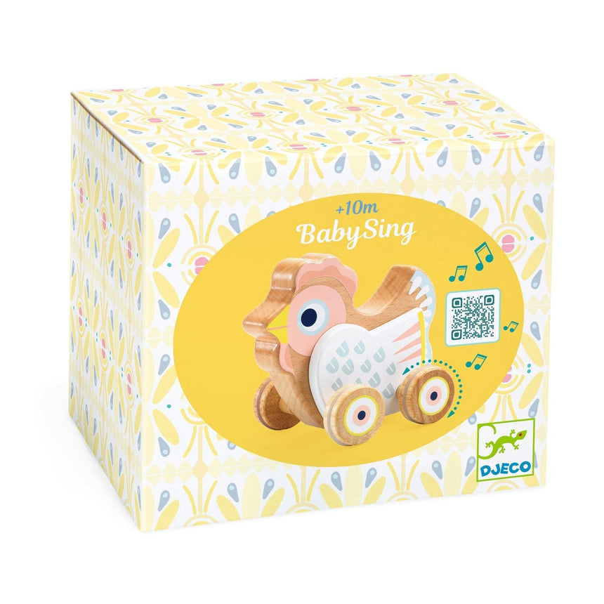 Djeco: drewniana kurka na kółkach z pozytywką BabySing - Noski Noski