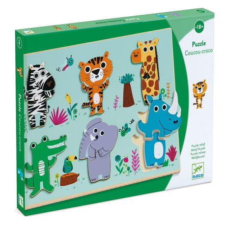 Djeco: drewniane dwuelementowe puzzle Dżungla - Noski Noski