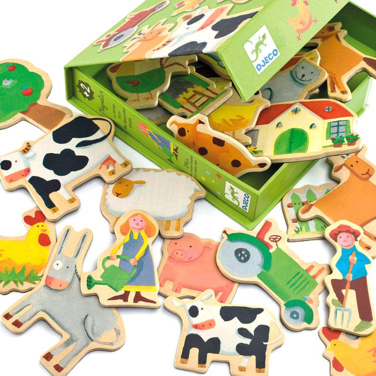 Djeco: drewniane magnesy ze zwierzętami Farma - Noski Noski