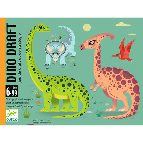 Karty do gry Djeco Dino Draft, prehistoryczny świat dinozaurów, emocjonujące gry karciane dla całej rodziny.