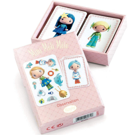 Karty do gry Djeco Mini Meli Melo Tinyly, rozwijające spostrzegawczość i pamięć, idealne dla dzieci od 4 lat.
