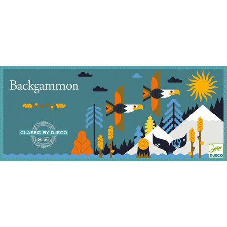 Gra planszowa Backgammon Djeco dla dzieci i dorosłych, klasyczna rozgrywka, piękne ilustracje, dla 2 osób, 8+ lat.