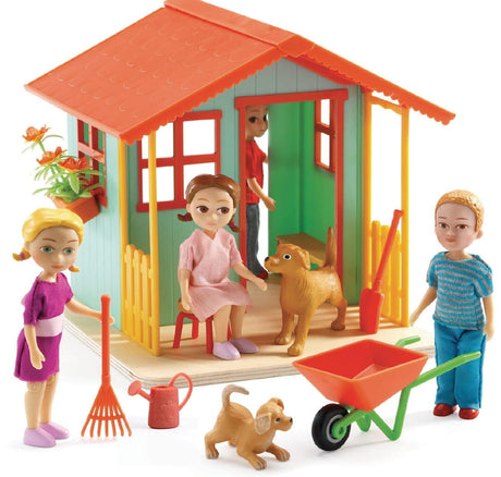 Domek dla lalek Djeco Ogrodowy mini - kolorowe meble i akcesoria, współczesny design, rozwija wyobraźnię dzieci.