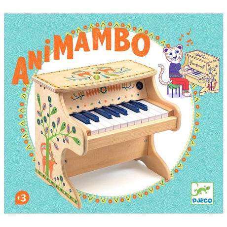 Pianino Djeco Animambo to kolorowe pianino dla dzieci z 18 klawiszami, idealne do nauki i zabawy w świat dźwięków.