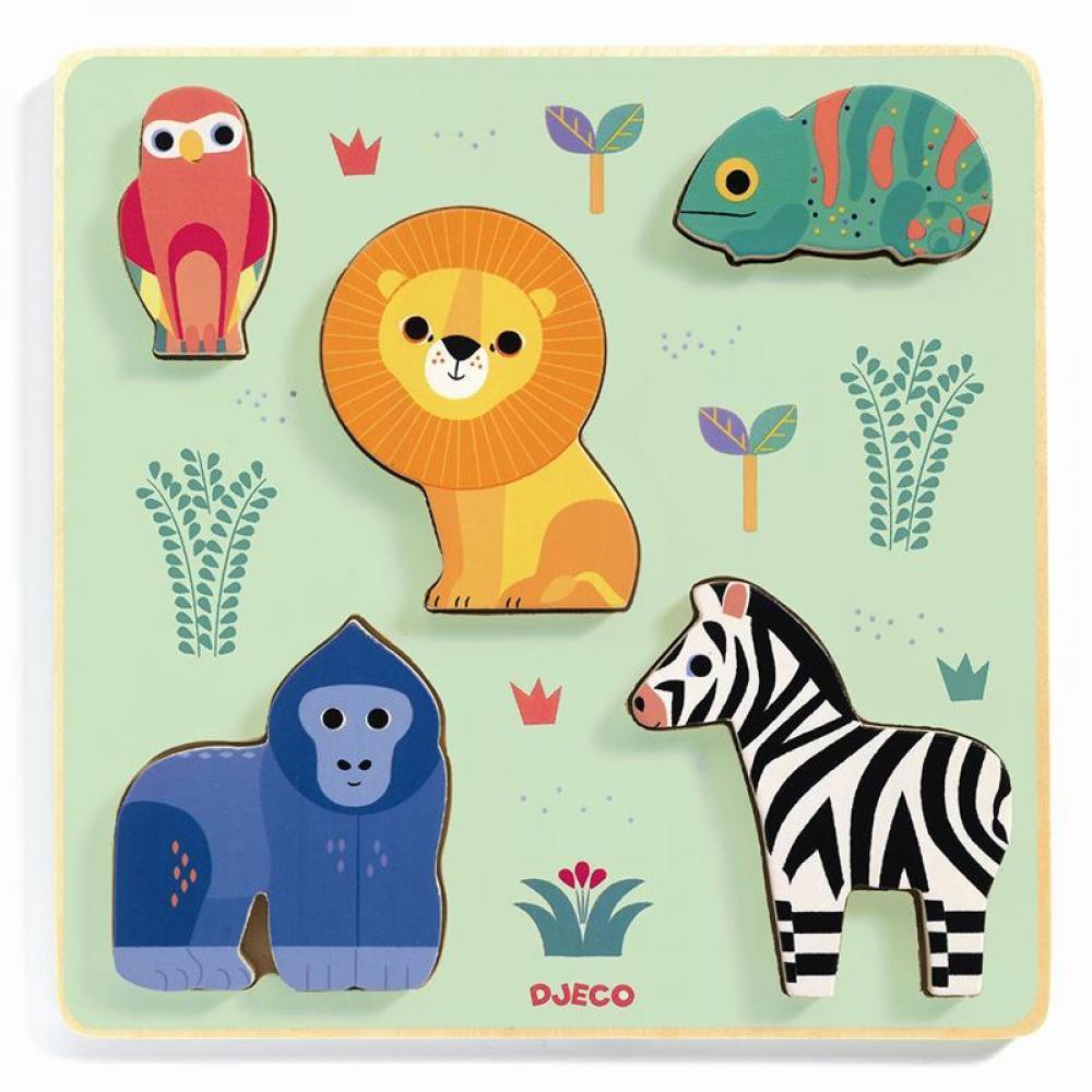 Djeco: pierwsze drewniane puzzle zwierzęta z dżungli Emilion - Noski Noski