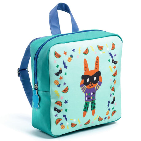 Plecak Djeco Super Królik, idealny dla przedszkolaka, z regulowanymi szelkami i uroczym designem.