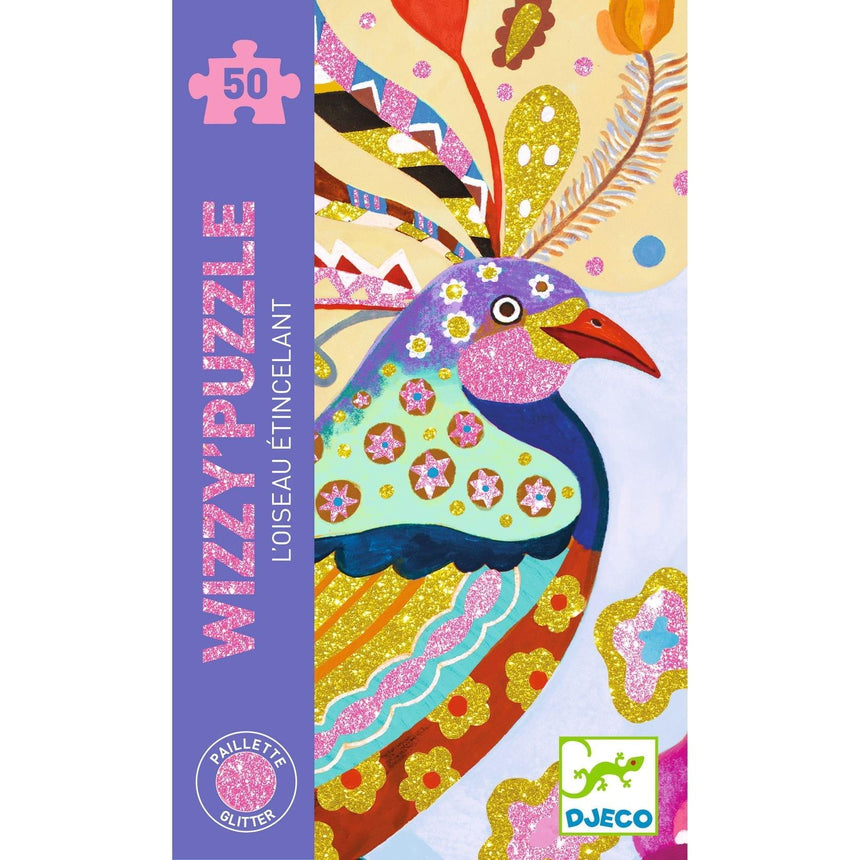 Djeco: puzzle brokatowe rajski ptak Wizzy Puzzle 50 el. - Noski Noski