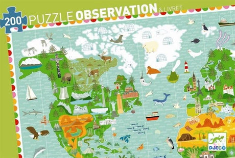 Puzzle Djeco Dookoła Świata 200 Elementów – edukacyjne puzzle dla dzieci, uczące geografii poprzez zabawę.
