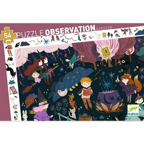 Puzzle obserwacyjne Djeco Uczniowie Czarnoksiężnika 54 elementy z plakatem - magiczna układanka dla dzieci.